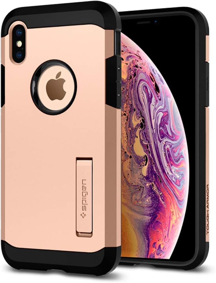 Spigen Tough Armor iPhone XS Case, iPhone X Case with Kickstand and Extreme Heavy Duty Protection and Air Cushion Technology for iPhone XS / iPhone X - Blush Gold - 5.8 inches