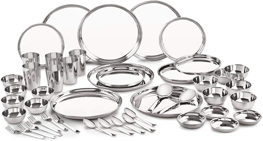 Neelam Stainless Steel 24 Gauge Classic Dinner Set, Solid 50 Pcs Set Serving 6 People, Silver, Durable, Dishwasher Safe, Ideal Gifting Dinner Set for Anniversary, Wedding, Housewarming Party.