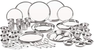 Neelam Stainless Steel 24 Gauge Classic Dinner Set, Solid 50 Pcs Set Serving 6 People, Silver, Durable, Dishwasher Safe, Ideal Gifting Dinner Set for Anniversary, Wedding, Housewarming Party.