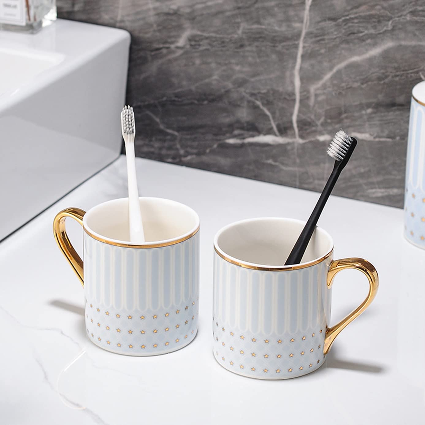 Ensemble d'accessoires de Salle de Bain Luxueux en céramique, Ensemble d'accessoires de comptoir de vanité de 6 pièces avec Distributeur de Lotion, Porte-Brosse à Dents,