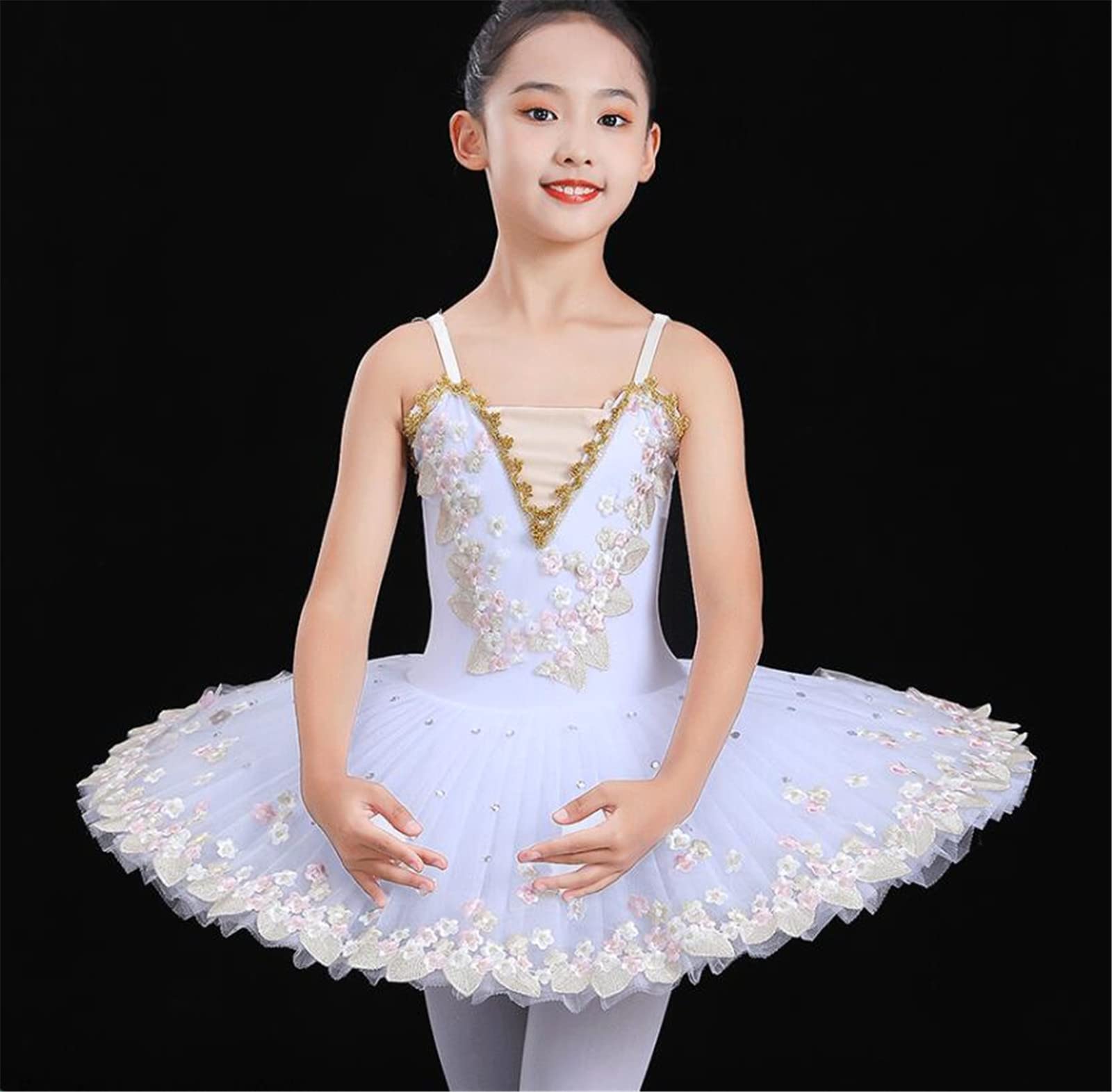 tutù da Balletto per Bambine tutù Ricamato Body da Ballo per Bambine Costumi da Ballerina per Feste Allenamento E Spettacoli(130Cm)