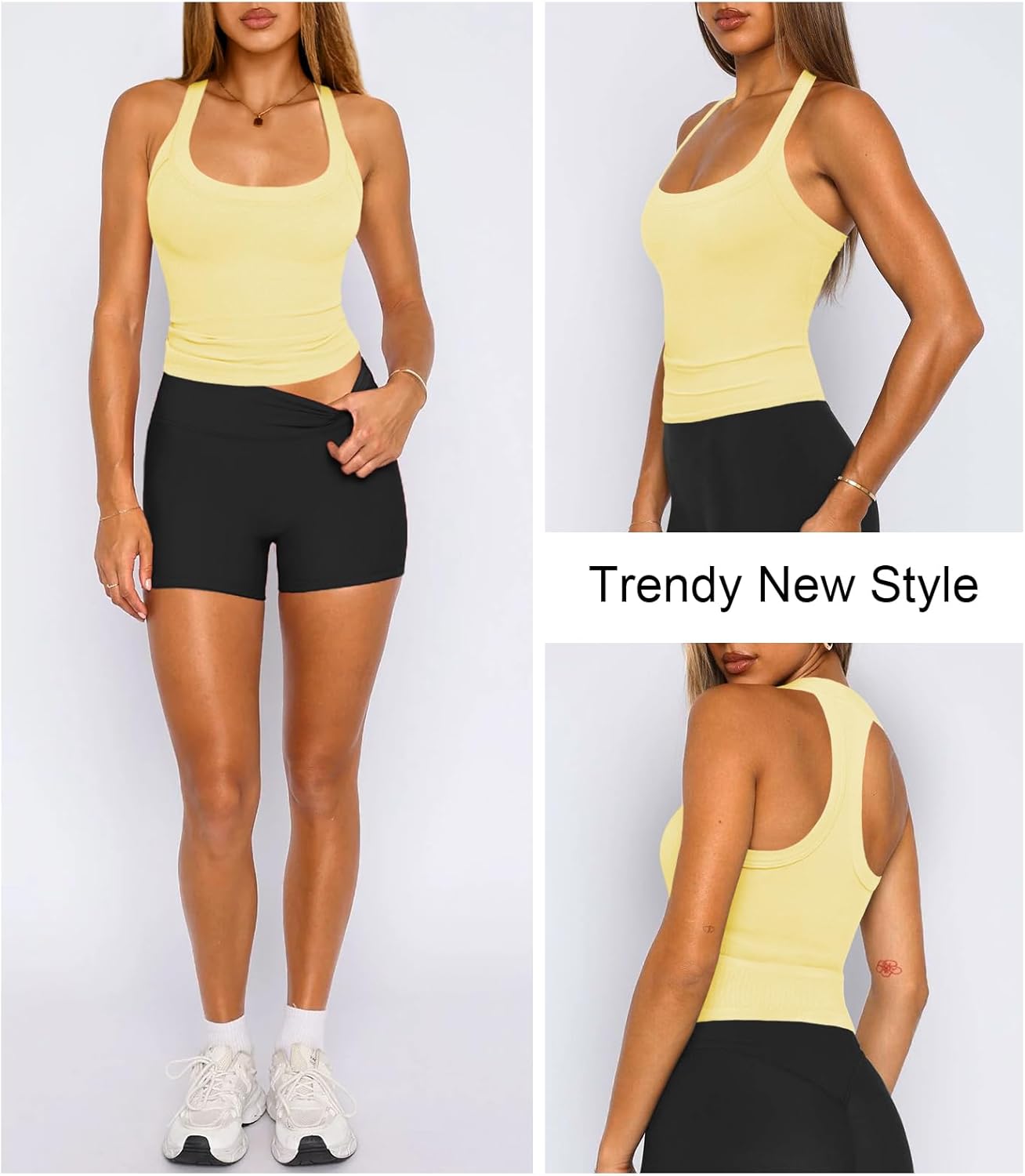 Womens Halter Top Deep Scoop Neck Low Cut Racerback Tank Top for Women Workout Ribbed Knit Fitted Sleeveless Cami Shirt - Image 2