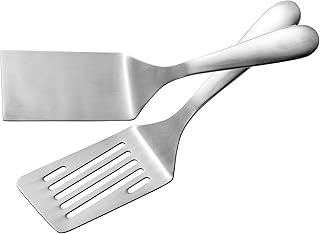 IMEEA Metal Spatulas Set SUS304 Stainless Steel Griddle Spatula Slotted Hamburger Turner Flat Top Grill Spatula for Cookin...