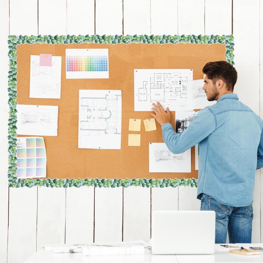 Miniatura 7 de Decoración de bordes de tablón de anuncios, bordes de aula para tablón de anuncios, borde troquelado de eucalipto, decoración de pared de aula,