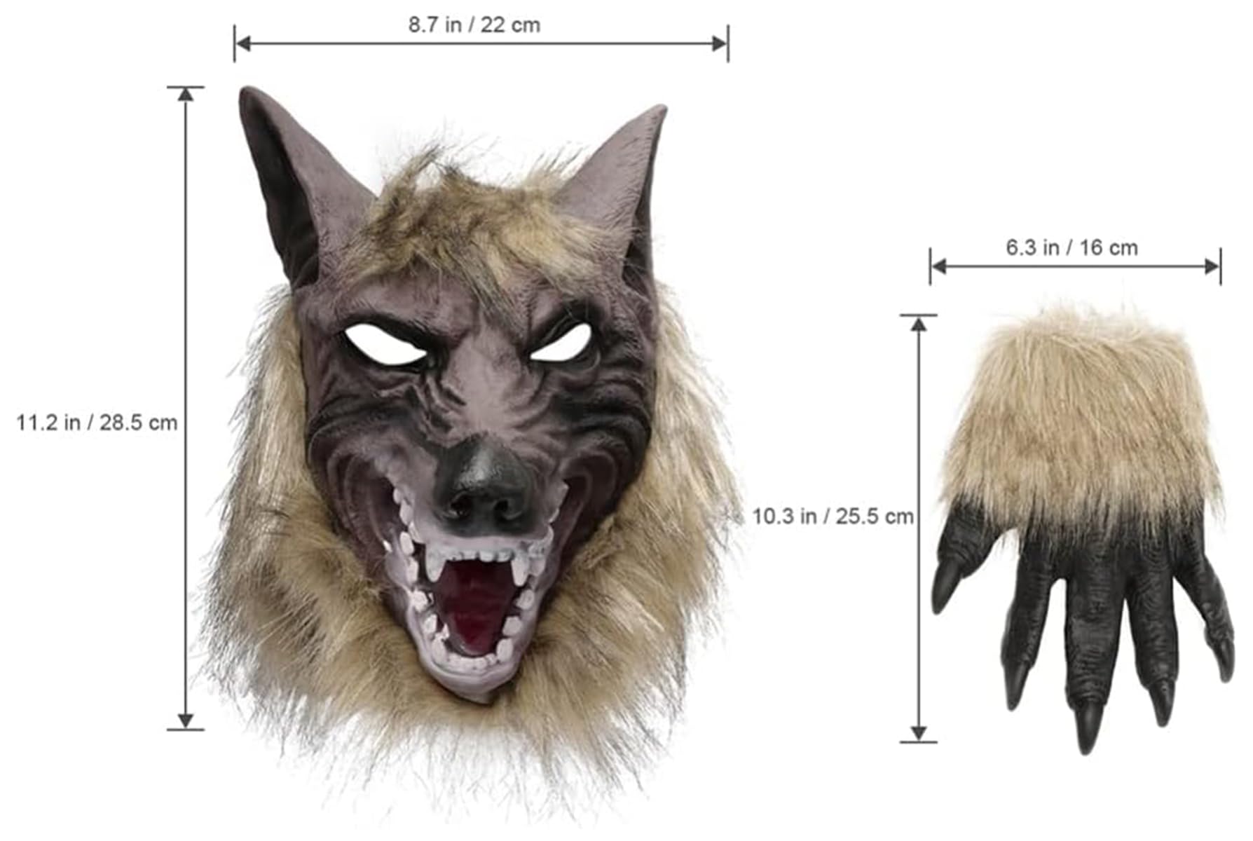 Wolf Head Mask Maschera da Lupo e Guanti da Artiglio Full Face Werewolf Maschera Halloween Horror Festume