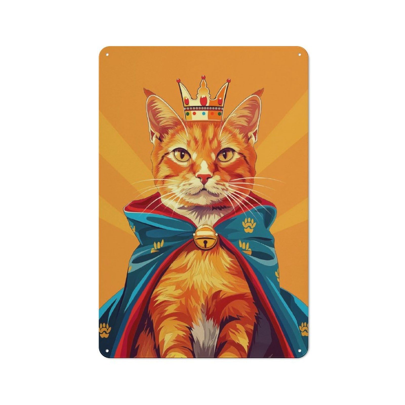 Junmoney Royalty Cat Industrial-Style Metal Plaque 30X20cm For Workshop Wall, For Vintage Wall Decor Fans, For Themed Room Decoration