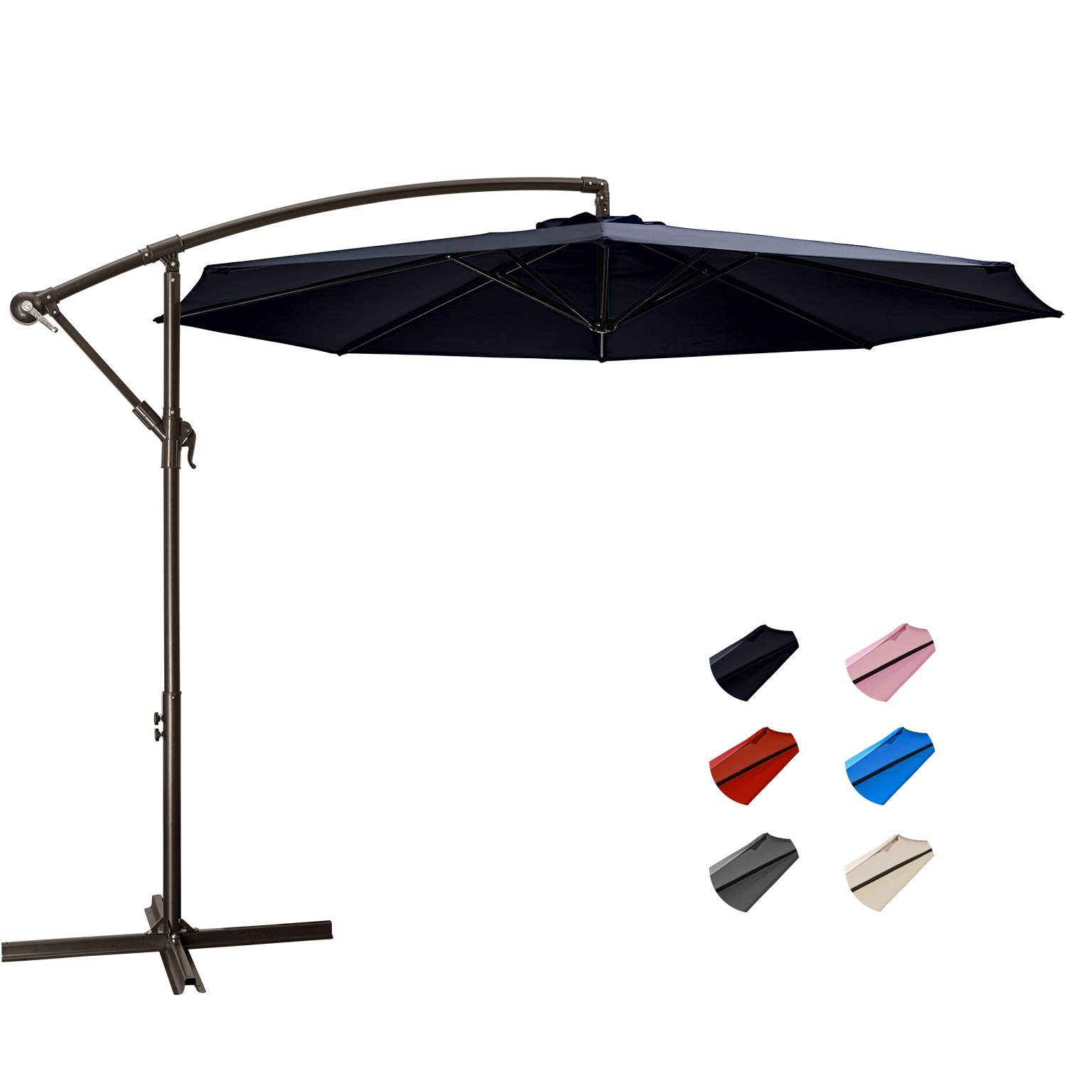 Amazon Com Kitadin Offset Umbrella 10ft Cantilever Patio Hanging Umbrella Outdoor Market Umbrellas With Crank Lift Cross Base 10 Ft Navy Garden Outdoor