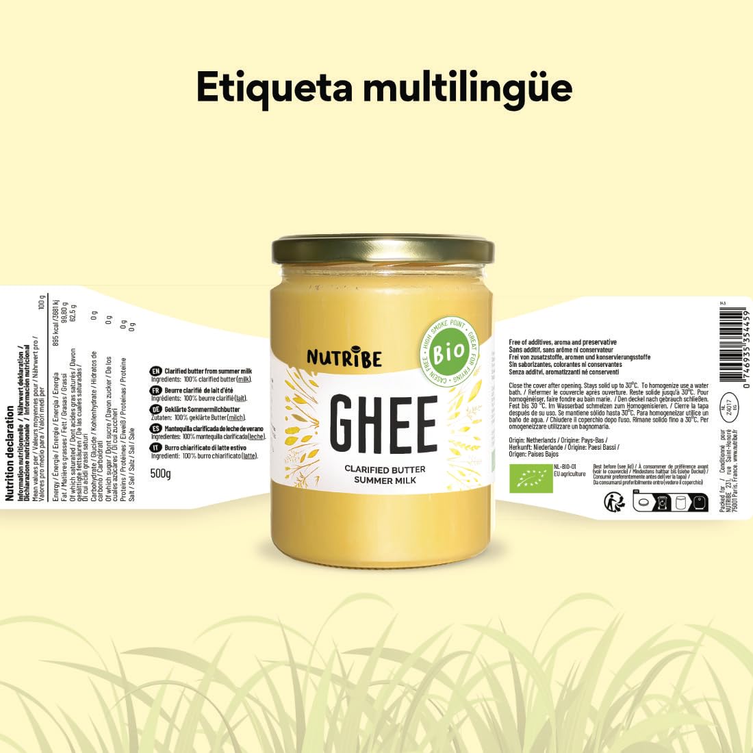 Nutribe Ghee Bio, de verano | Sin lactosa | Freír de manera saludable, Keto y Paleo, 500g