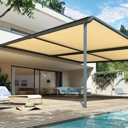 Shatex 90% Sun Shade Fabric, 8X16Ft Sun-Block Net Mesh Shade With Clips For Pergola Cover Porch Vertical Screen, Beige #TOP7