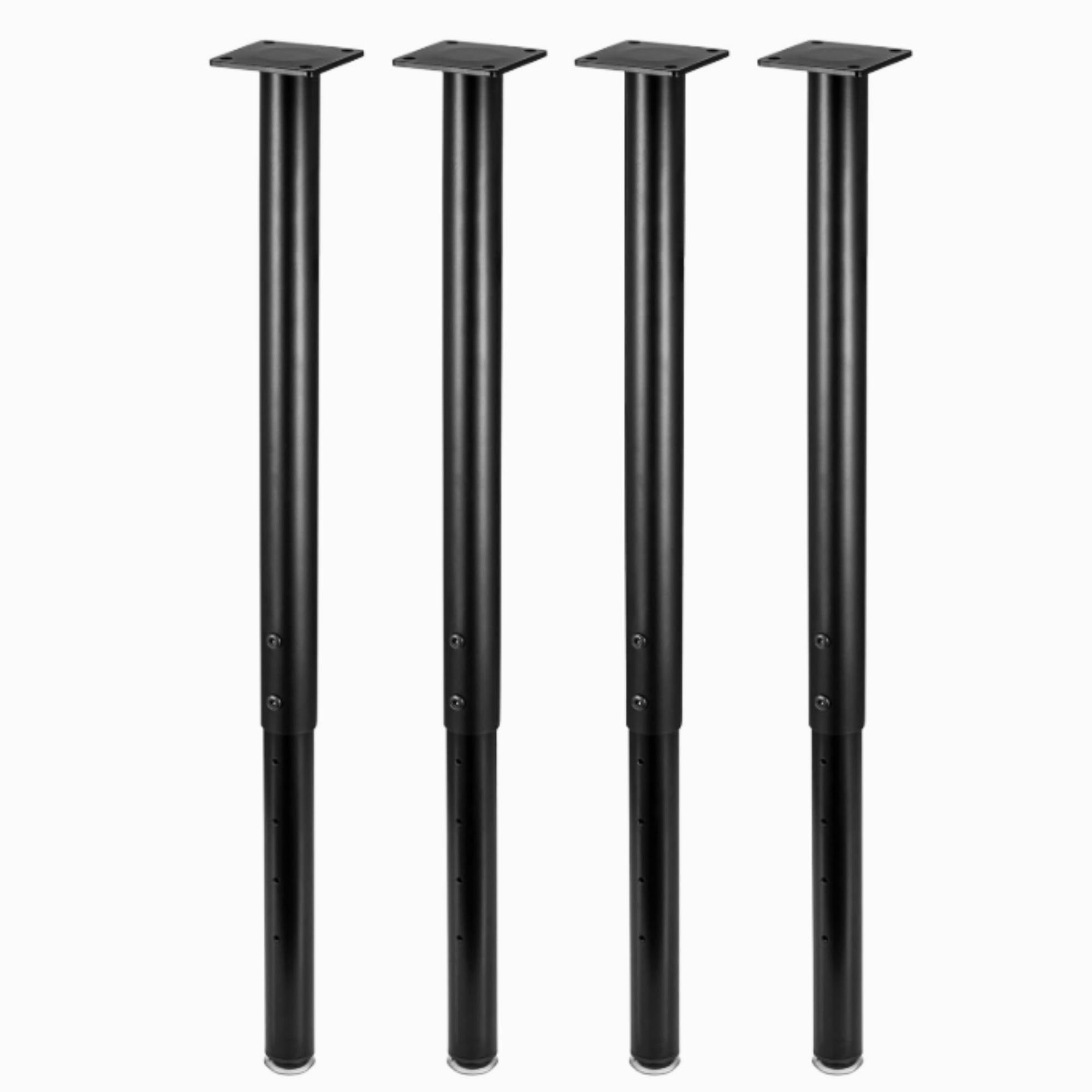4-Pack Adjustable Metal Breakfast Bar Legs (60-100cm), Table Legs for Kitchen Worktop, Dining Table & Desk, Heavy Duty Height Adjustable Furniture Support, Black Steel