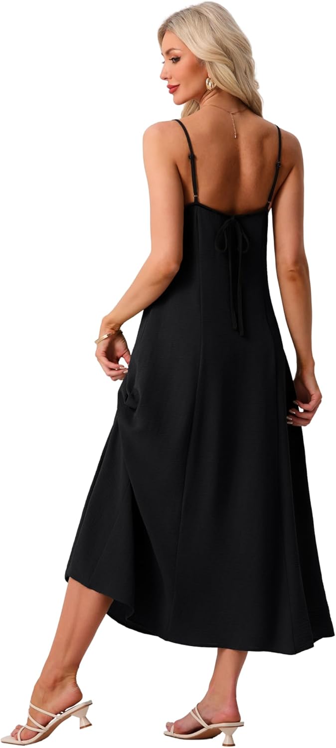 Lepunuo Summer Dresses for Women Casual Maxi Dresses Contrast Spaghetti Strap Sundresses Sexy Backless Dress - Image 6