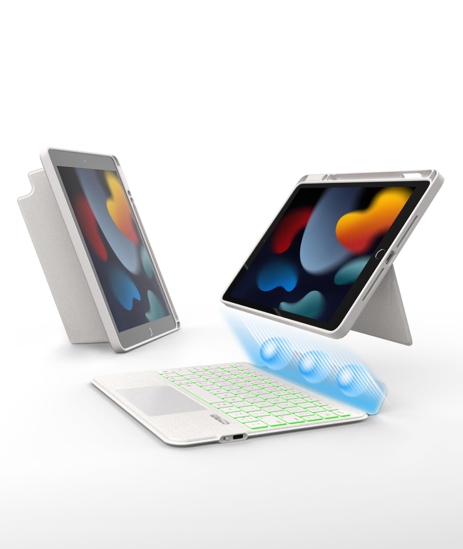 EIP Bluetooth Keyboard Case for iPad 10.2 inch (7th/8th/9th Gen) & iPad Air 10.5 inch (3rd Gen), 10.2 "Magnetic Detachable Cover with Trackpad, 7-Color Backlit Keys, Slim Protective Smart Case-White