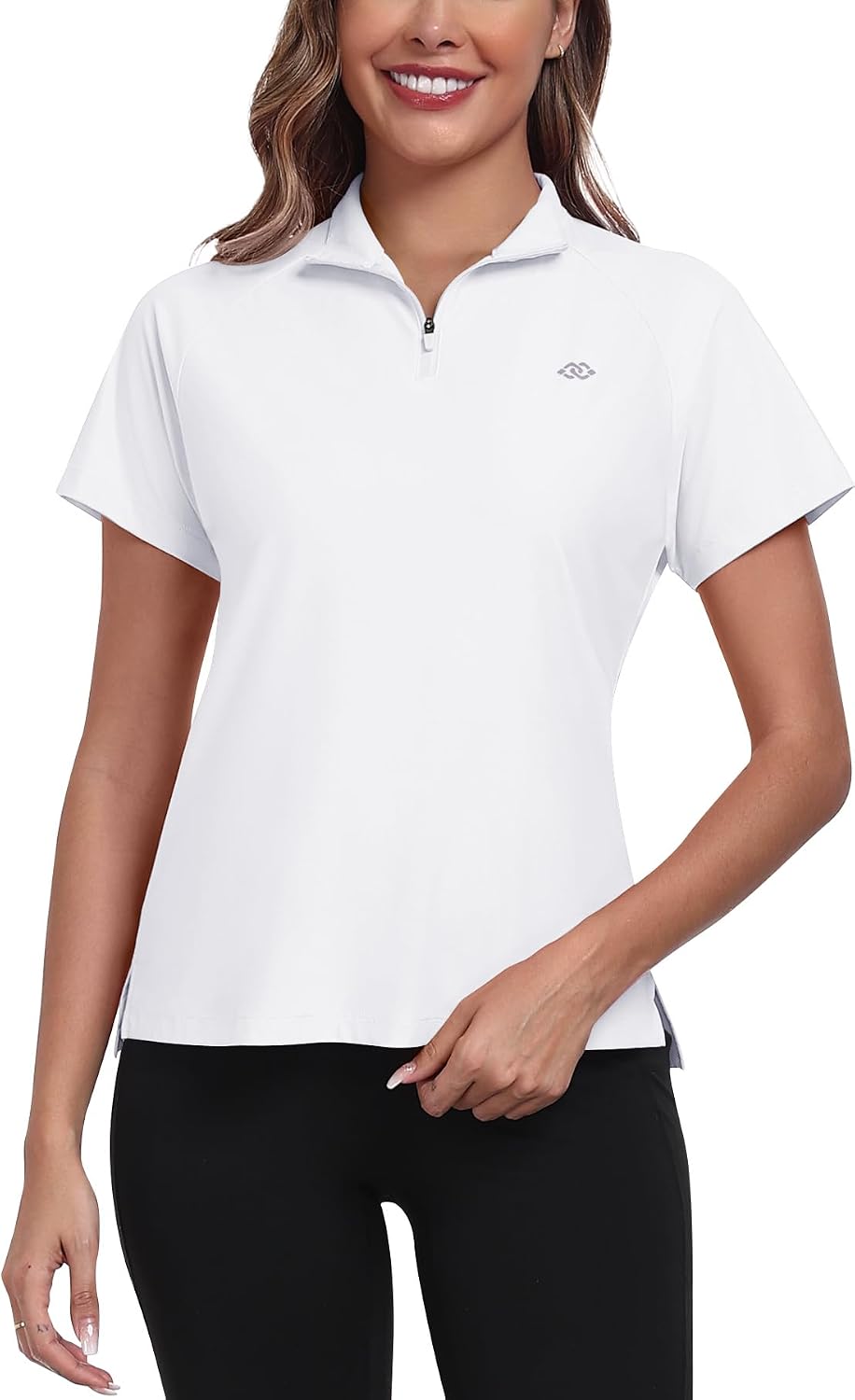 MoFiz Women's Golf Polo Shirt UPF 50+ Sun Protection Quick-Dry Short Sleeve T-Shirt 1/4 Zip Collared Athletic Tennis Tops