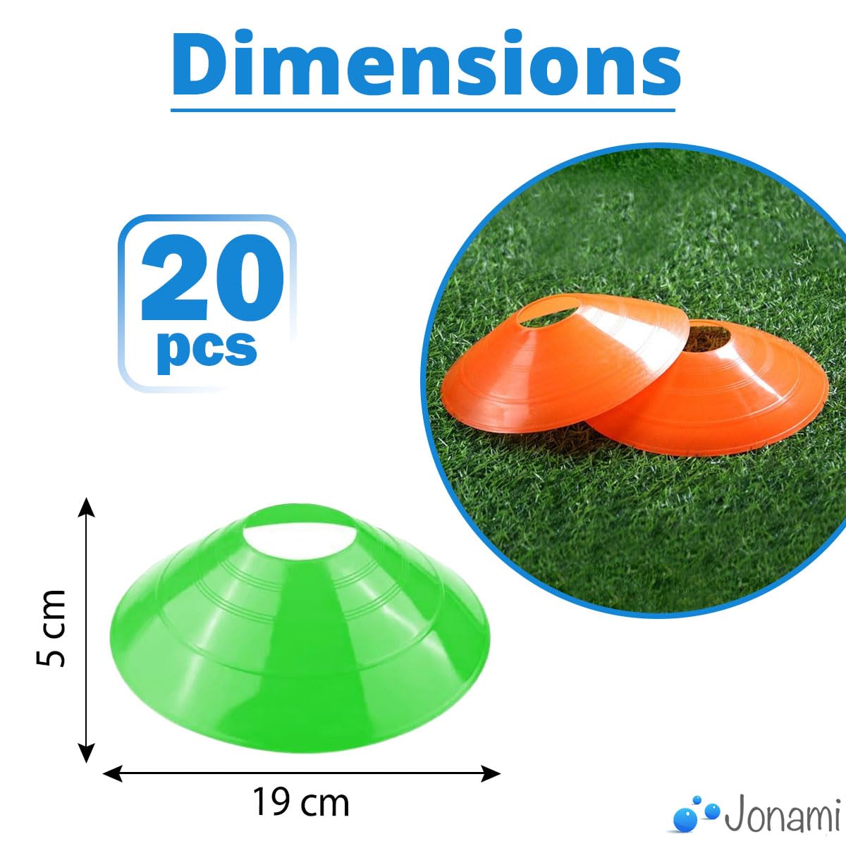 Jonami 20Pcs Coupelles D’Entraînement Football Cônes Marquage Slalom Accessoires D’Entraînement Coordination – 5 Couleurs - 2