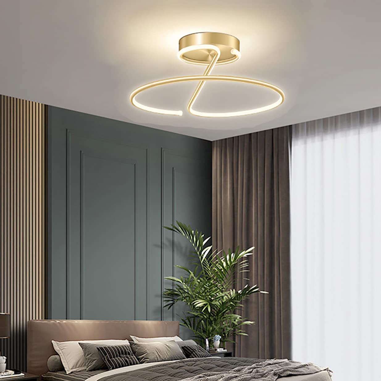 Ventilateur de plafond doré chic et plafonnier LED moderne d'intérieur haute performance