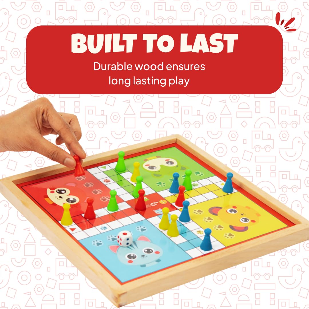Skillofun Wooden Ludo & Snakes and Ladders Board Game Set | Magnetic Family Games for Adults and Kids | Perfect for Early Learning & Family Excitment | Beautiful Colors & Learning Fun | Board Games 4