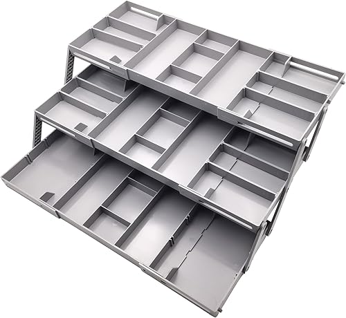 Organizador de cajones inteligente plegable expandible de 3 niveles, organizador de cajones de basura poco profunda plegable de varios niveles