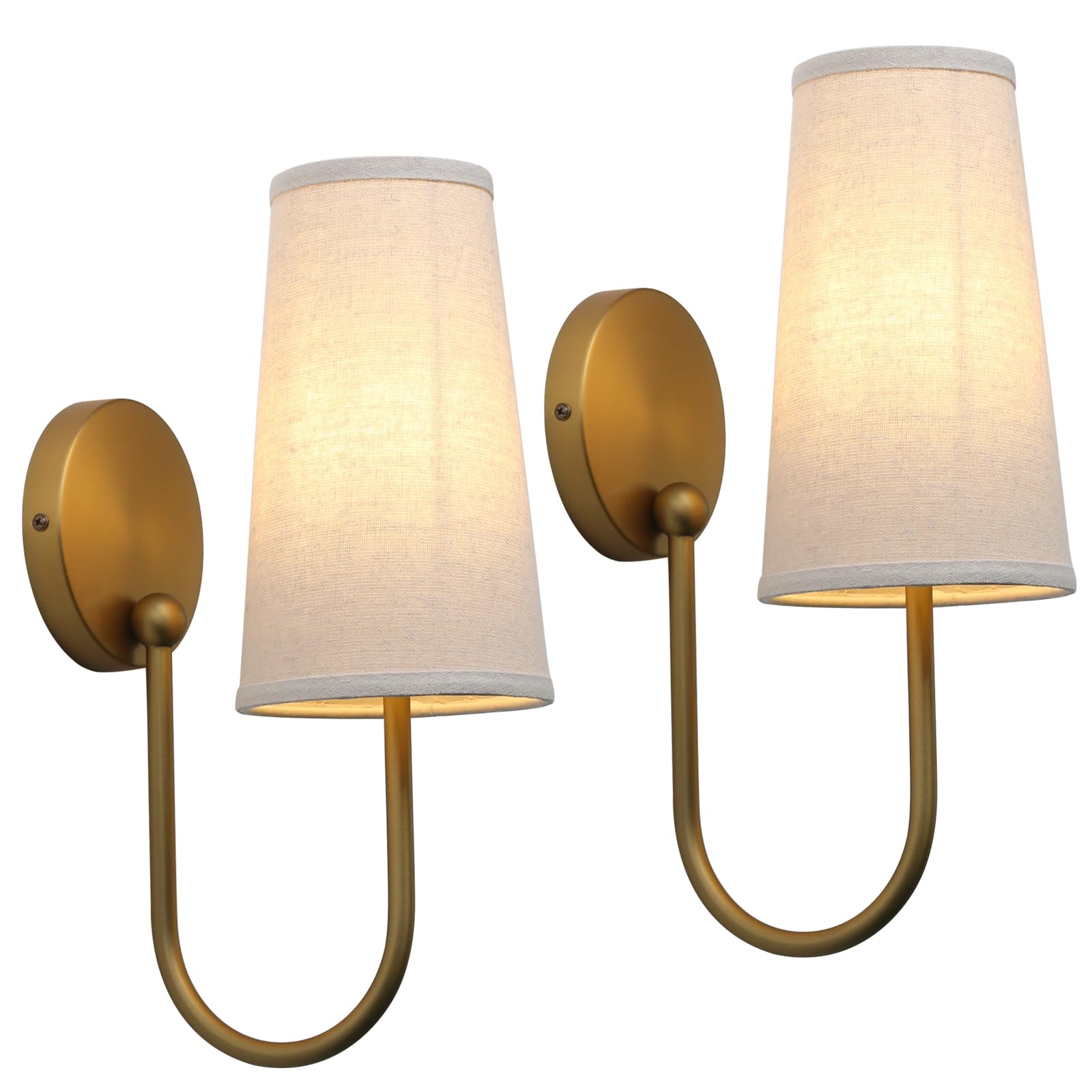Pathson Tissu Applique Murale Intérieure Lot de 2, Câblé E27 Luminaire | Vintage Entonnoir Tissu Lin Lampe Murale, Applique Ancienne Salle de Bain Salon Chambre Chevet Lit Cuisine,40W, Pas d'ampoule