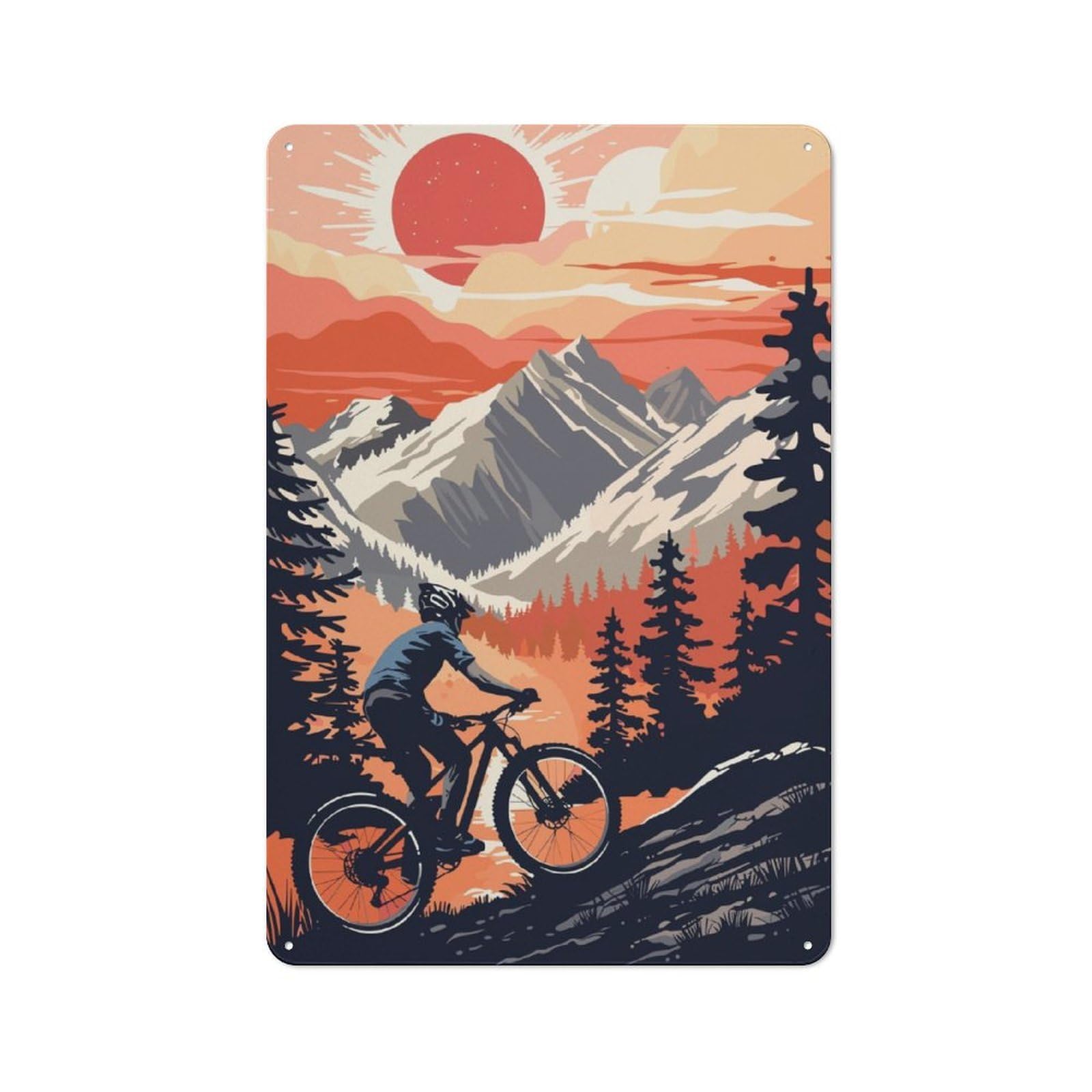 Junmoney Scenic Mountainbiking Vintage Tin Wall Plaque 30X20cm For Hallway Wall, For Kitchen, Dining Room And Home Bar Wall Decor