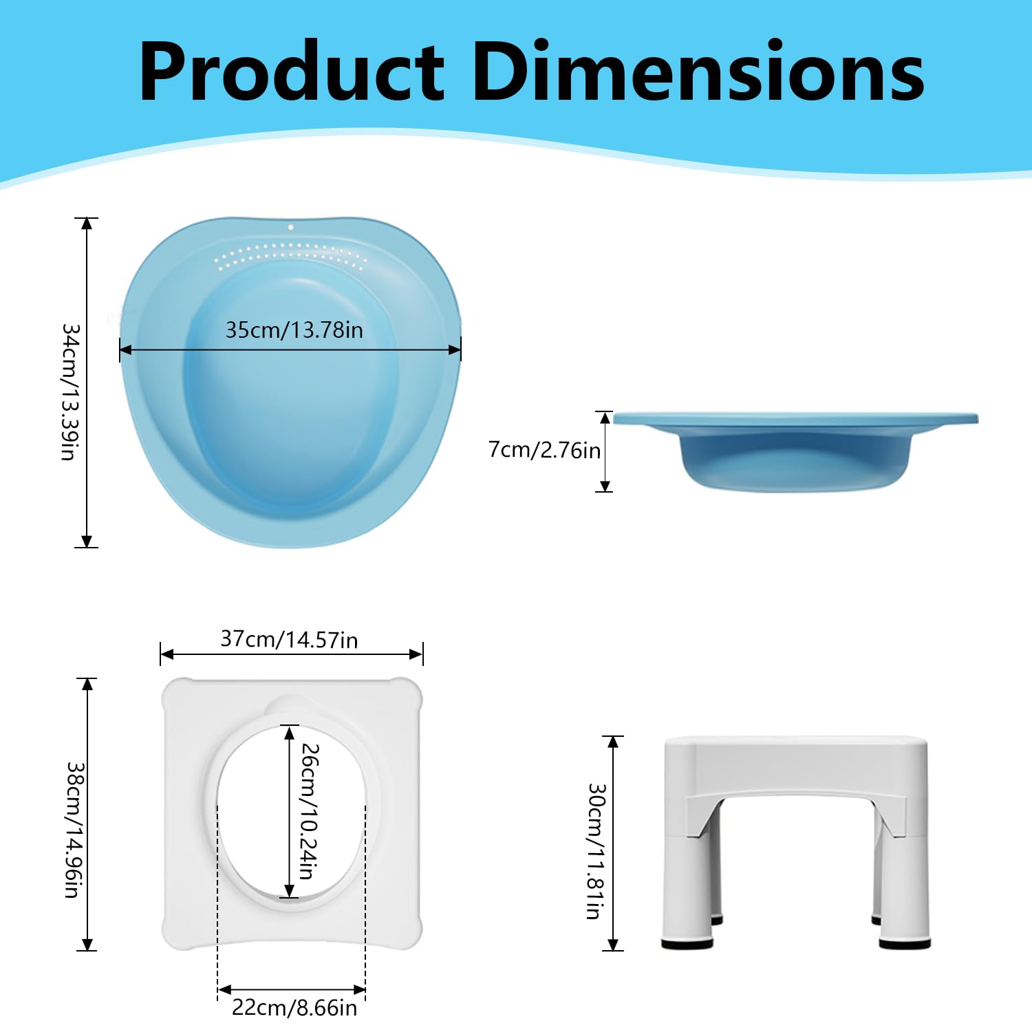 Bañera de asiento, baño de asiento portátil con taburete integrado, taburete de baño sin sentadillas, baño de asiento extraíble con función de enjuague, adecuado para el tratamiento de hemorroides