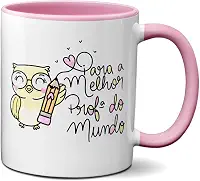 Caneca Presente Fofo Para A Melhor Professora Do Mundo (Rosa)