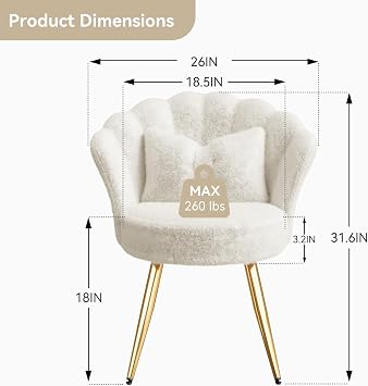 Velvet Accent Chair with With cushion •Vanity Chair for Makeup Room •Upholstered Guest Chair for Living Room •Side for Bedroom •White