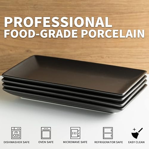 Miniatura 3 de YHOSSEUN Juego de 4 platos rectangulares de porcelana para servir Patry, aptos para horno de entretenimiento, 9.8 pulgadas, negro mate