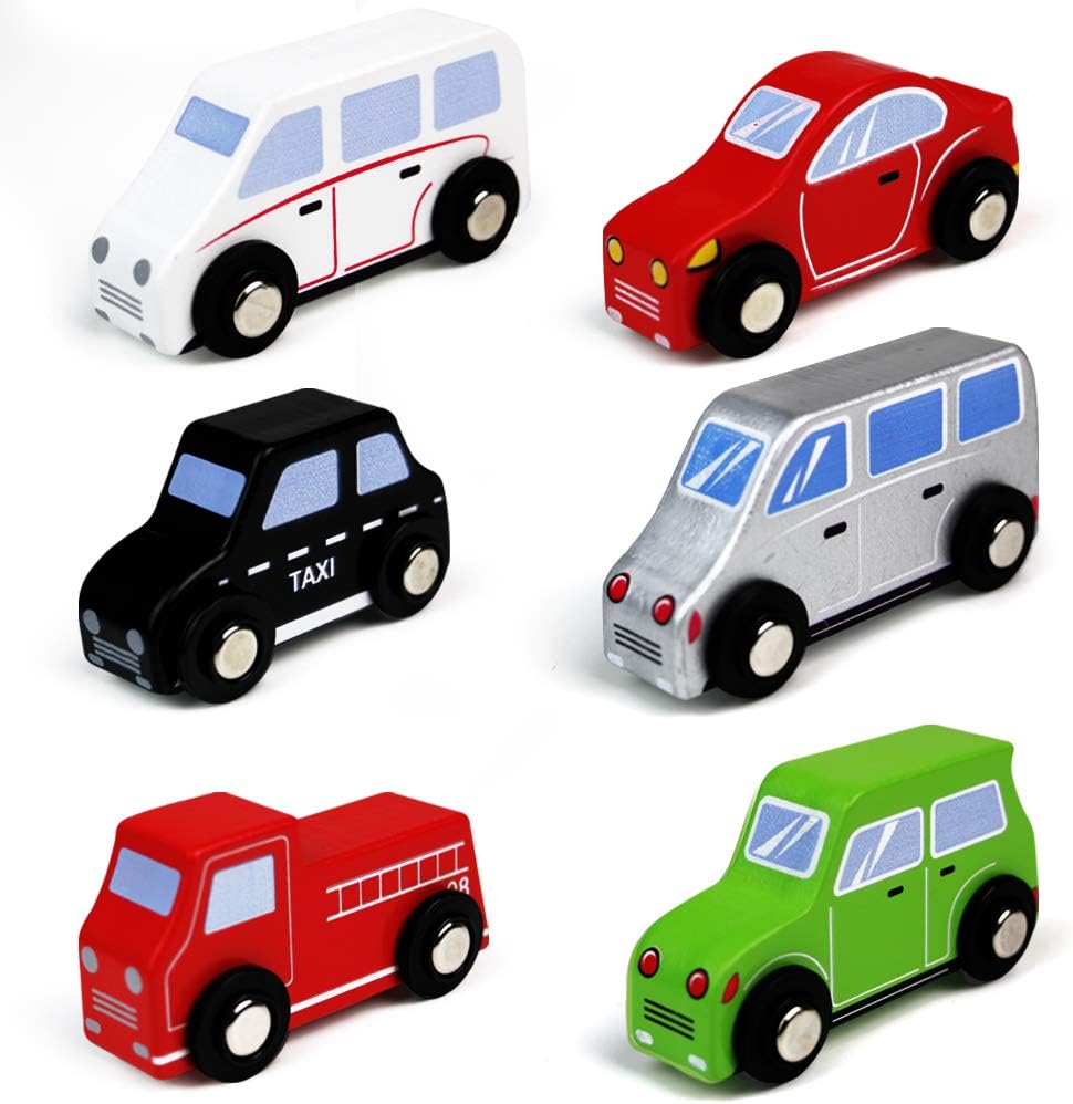 Akokie Wooden Cars Toy Vehicles Playsets 6 PCS for Girls Boys Mini Classic Toys for Kids 3 4 5 6 Year Olds