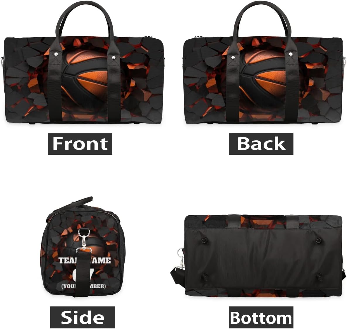 Travel Duffle Bags for Teenage Boys Men, Custom Art Painting Basketball Crash Sports Overnight Bags Personalized Team Number Gym Bag Weekender Sleepover Carry On Bag