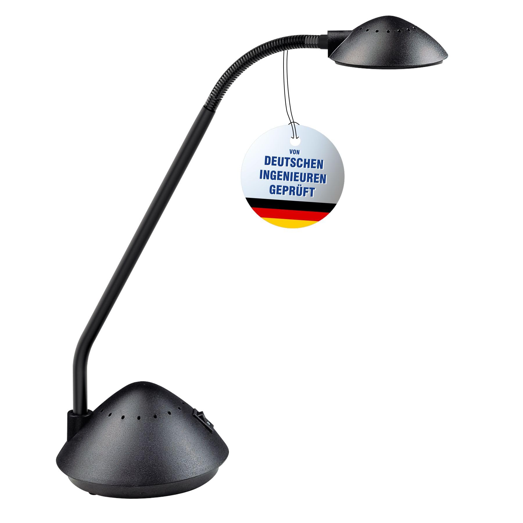 MAUL Schreibtischlampe LED MAULarc | Kleine Schreibtischlampe mit Standfuß | Klassische Tischlampe für Schreibtisch, Büro | Flexible LED Lampe mit 3000K warmweißem LED Licht | Schwarz