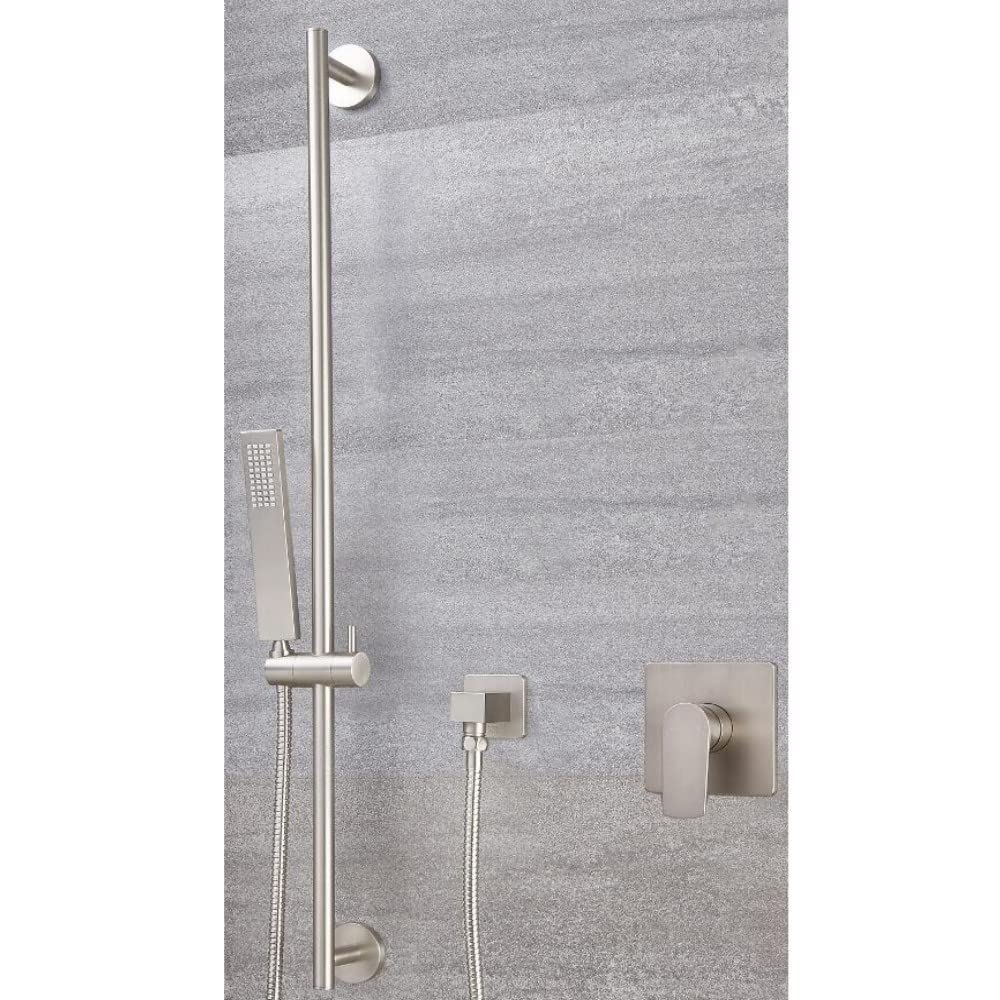 Milano Brushed Nickel Hunston Manual Mixer Valve Hand Shower Handset Riser Rail