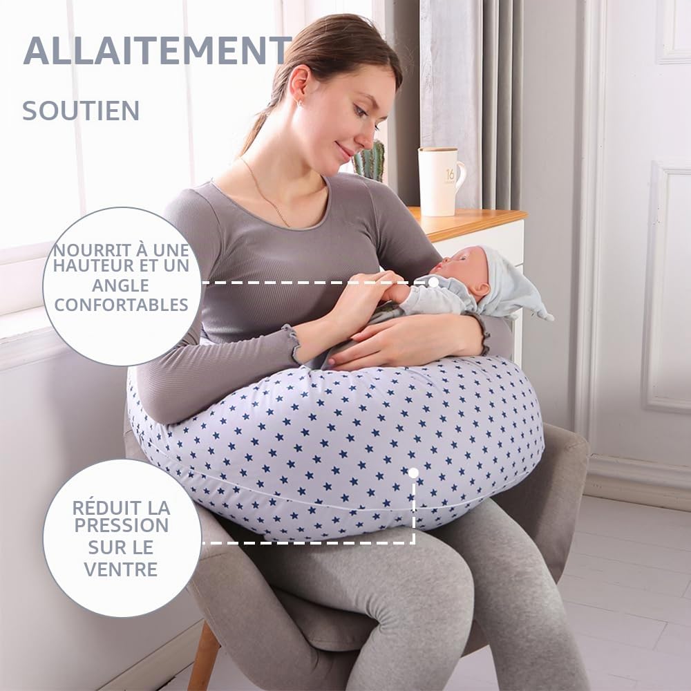 Chilling Home Coussin Allaitement 2 en 1 XXL Coussin de Grossesse Coussin d'allaitement pour Bébé,Oreiller de Grossesse avec Oreiller Intérieur et Housse en Coton Oreiller de Grossesse(Bleu)