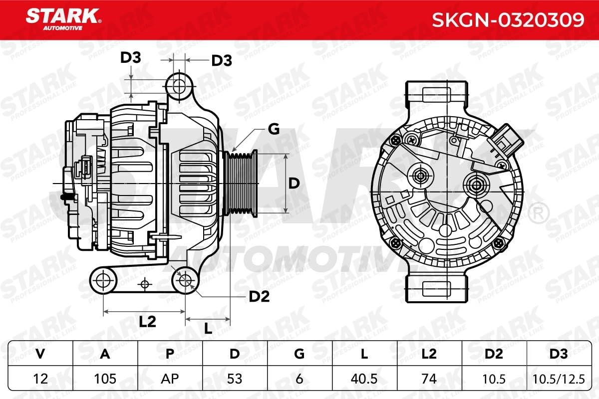 STARK SKGN-0320309 Alternateur avec régulateur intégré Compatible avec FORD Transit Mk5 Van V184, V185, FA