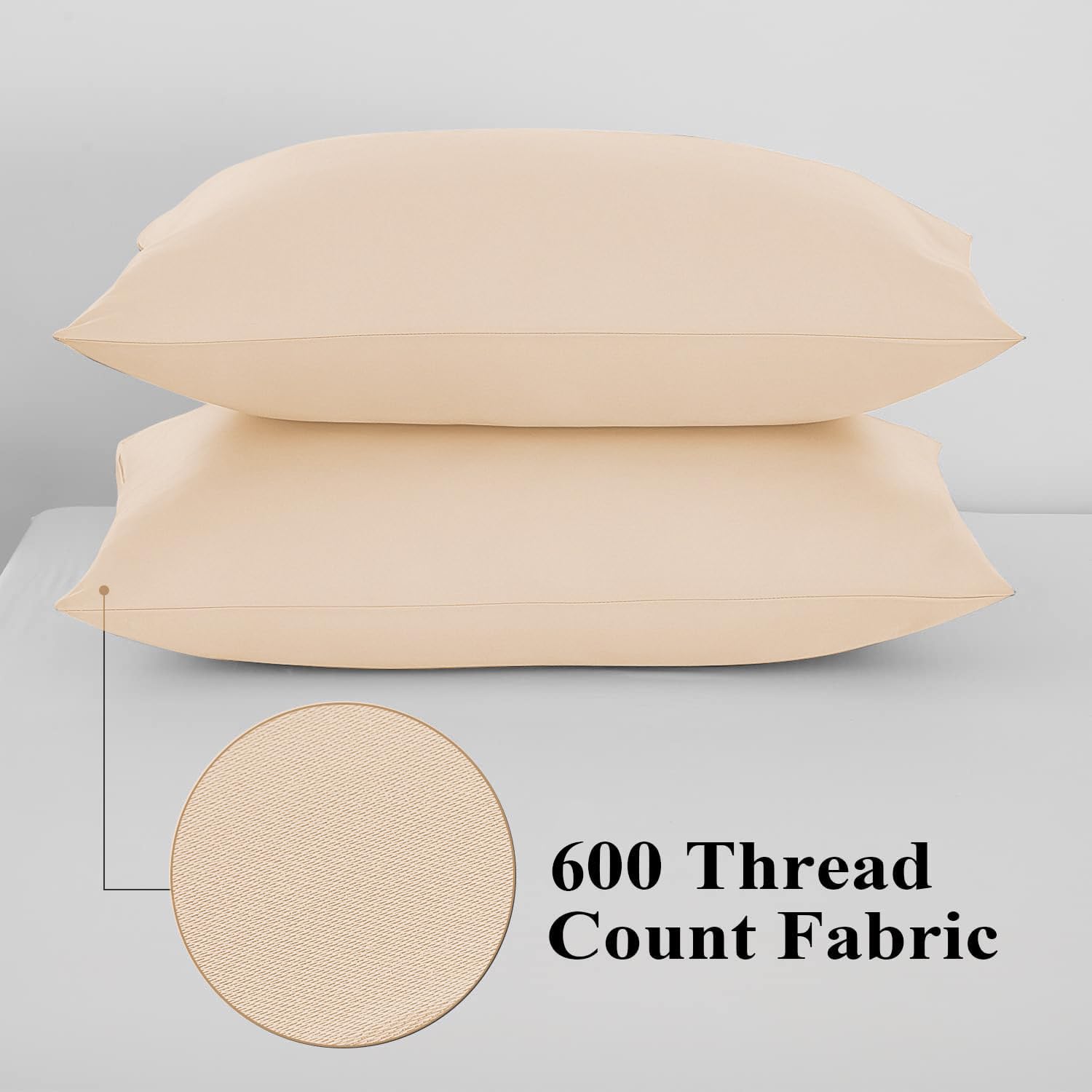Juego de 2 protectores de almohada 100% algodón egipcio, fundas de almohada de 600 hilos tamaño Queen con cremallera, fundas de almohada refrescantes de tejido satinado, silenciosas y transpirables,