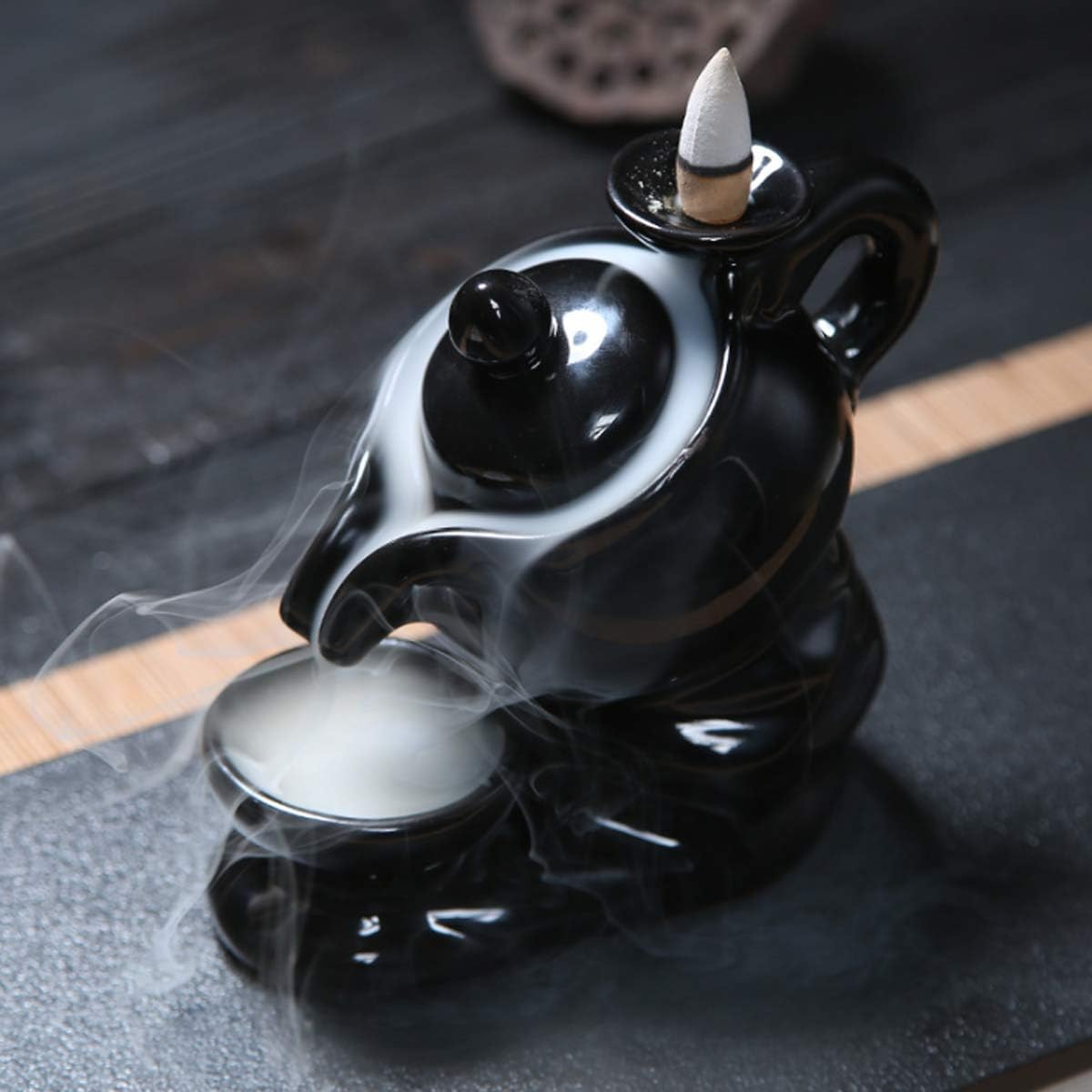 OTOFY Handmade Ceramic Incense Holders, Backflow Incense Burner Figurine Incense Cone Holders Home Decor Gift Decorations Statue Ornaments (Teapot)