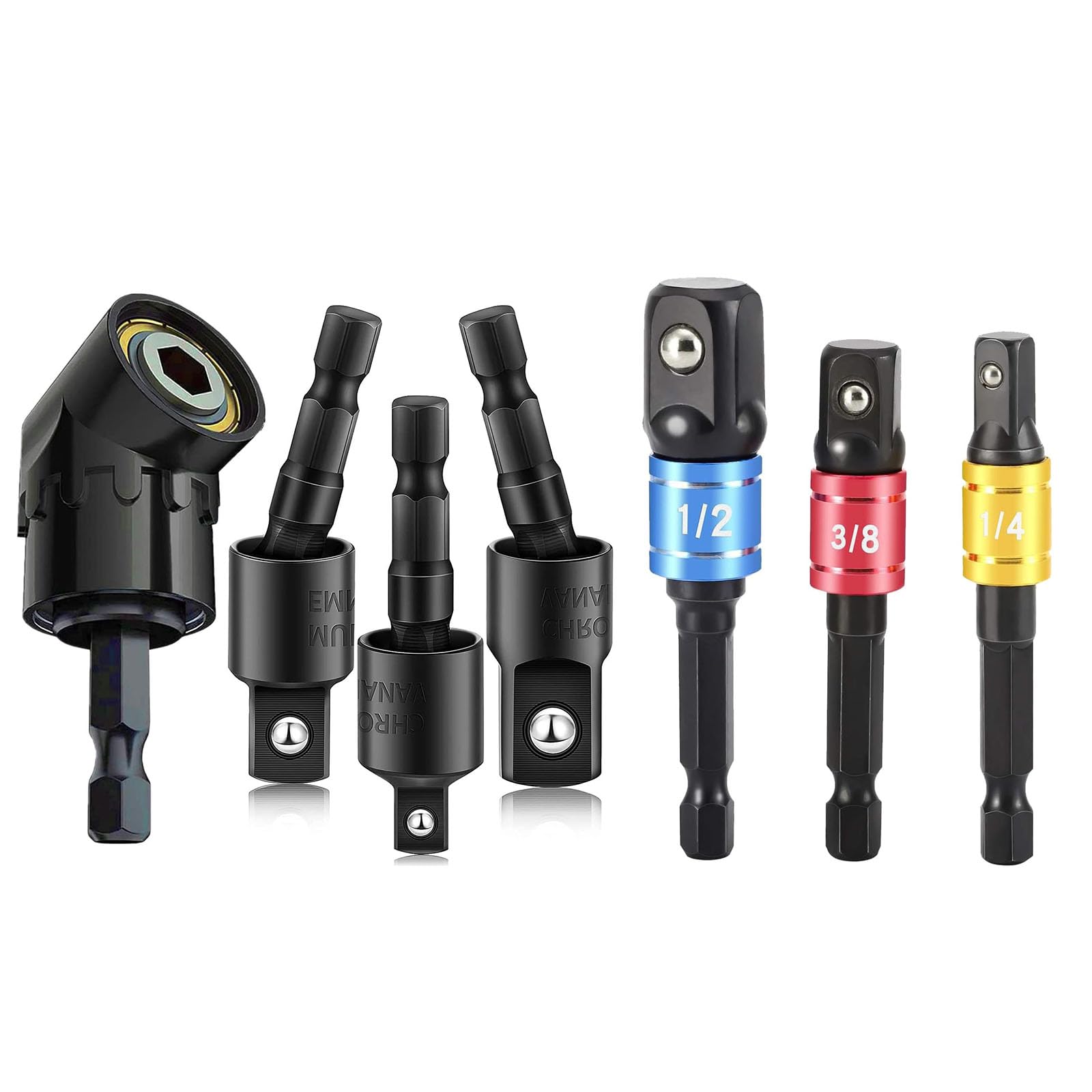 7Pc Impact Socket Adapter Set 1/4 3/8 1/2 Drive 360° Rotatable