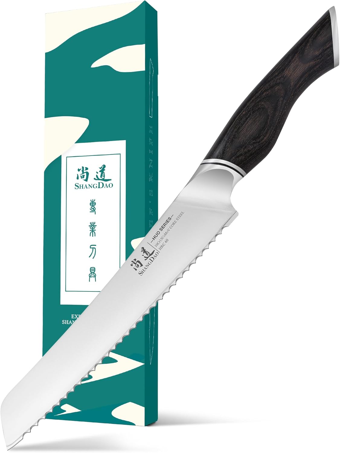 SHANGDAO Serrated Bread Knife 8 Inch - 3 Layers VG10 Alloy Steel Blade for Effortless Slicing of Bread, Cakes & Pastries - Comfortable Grip Non-Stick Design with Pakkawood Handle