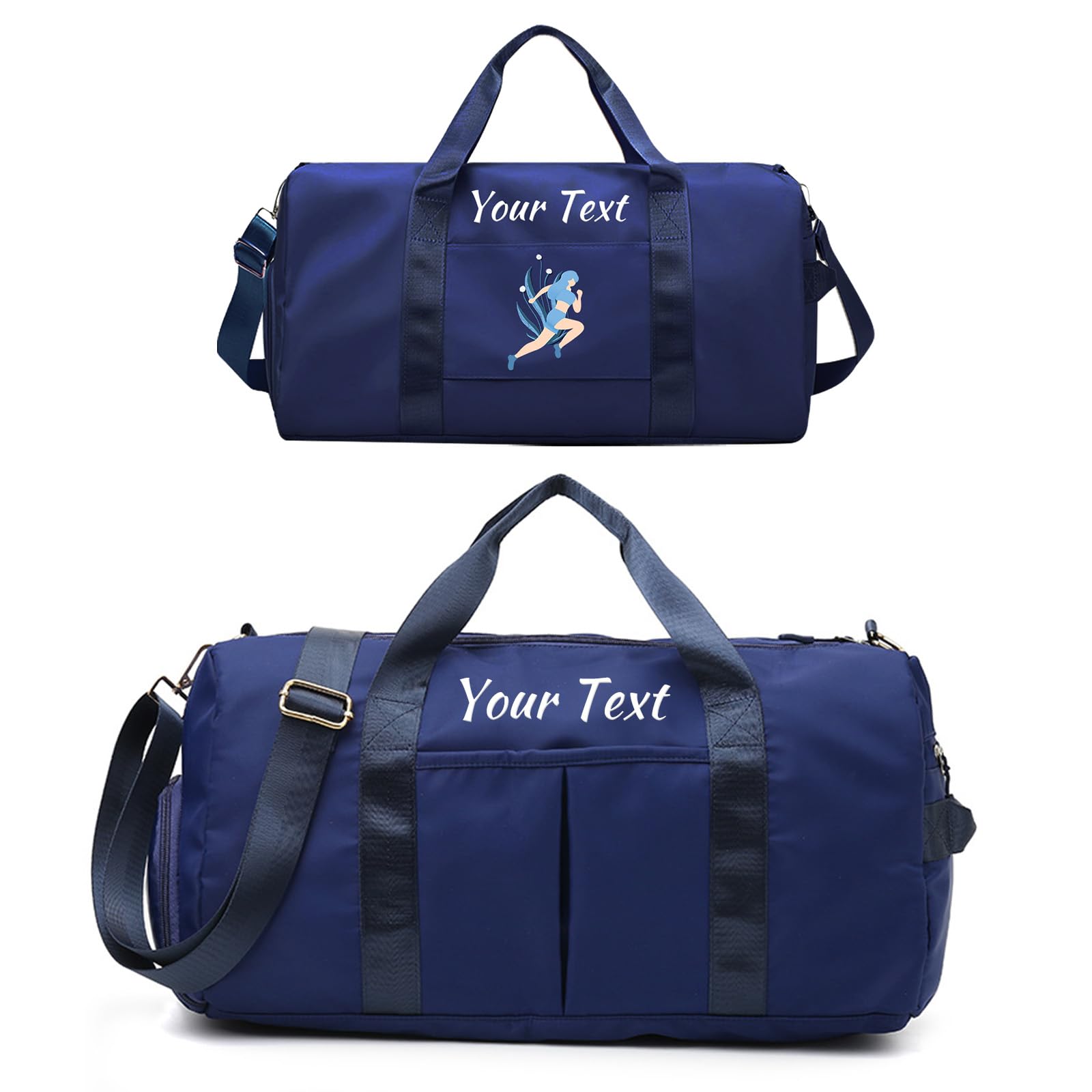 LINMQIU Custom Duffle Bag, Personalized Embroidered Sports Gym Bag for Women/Men, Travel Bag with Double-Sided Customization and Separate Wet and Dry Pockets and Shoe Bags-Dark Blue