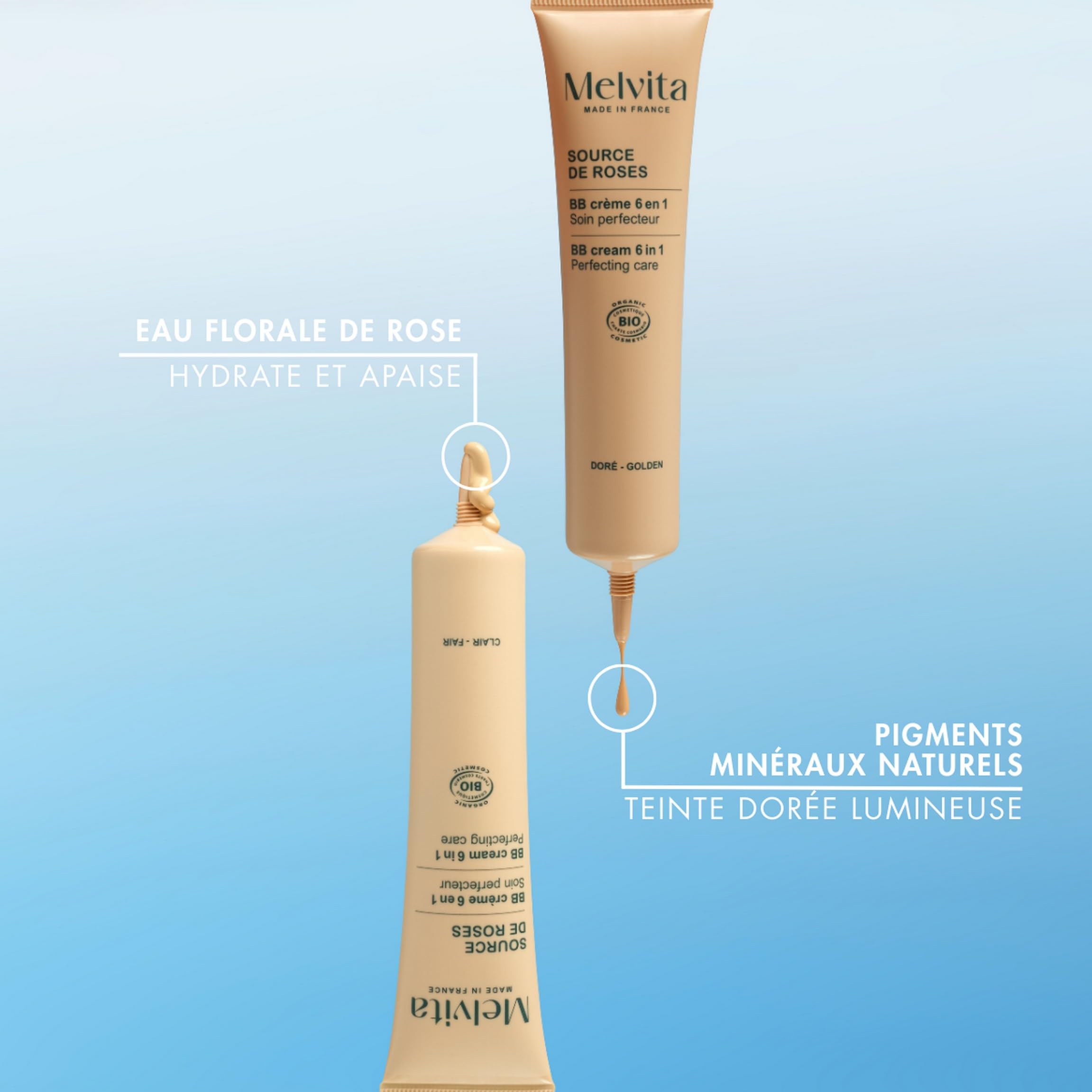 Melvita - BB Crème Source de Roses - Hydrate et Unifie le teint - Adaptés à tous types de peaux - Fabriqués en France