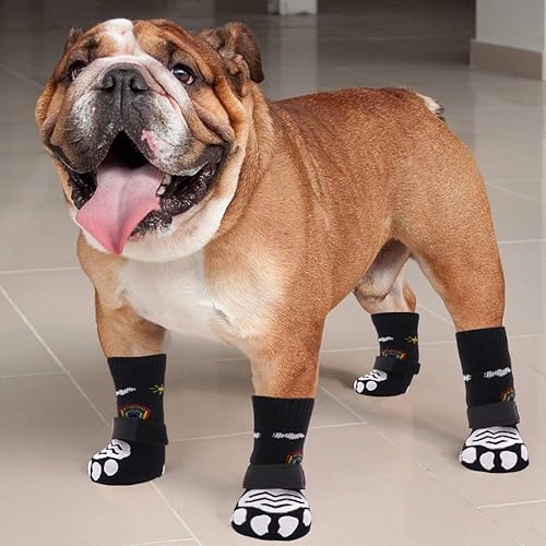 Miniatura 6 de PUPTECK Calcetines antideslizantes para perros para lamer con agarres, zapatos de perro para suelos de madera dura, botines de invierno para perros