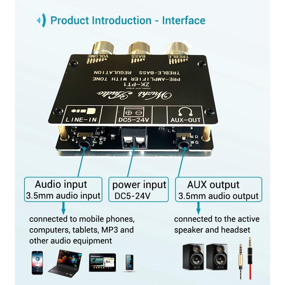 5X Carte de Décodeur Bluetooth 5.0 Carte D'Amplificateur de Pré-Module Stéréo à Faible Bruit à Double Canal -PT1