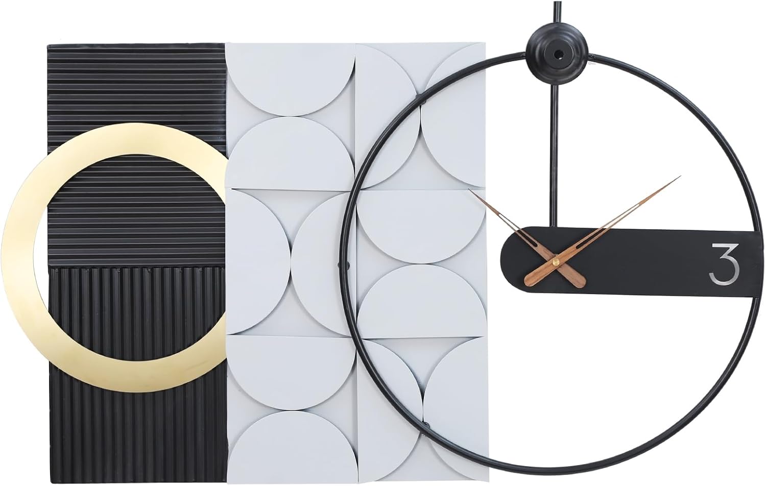 Modern Luxury Wall Clock, Gold Metal Ring Geometric Deconstruction Art, Black Grey Silent Non-Ticking for Living Room, Office, Entryway Decor, 17.7"x29.72"