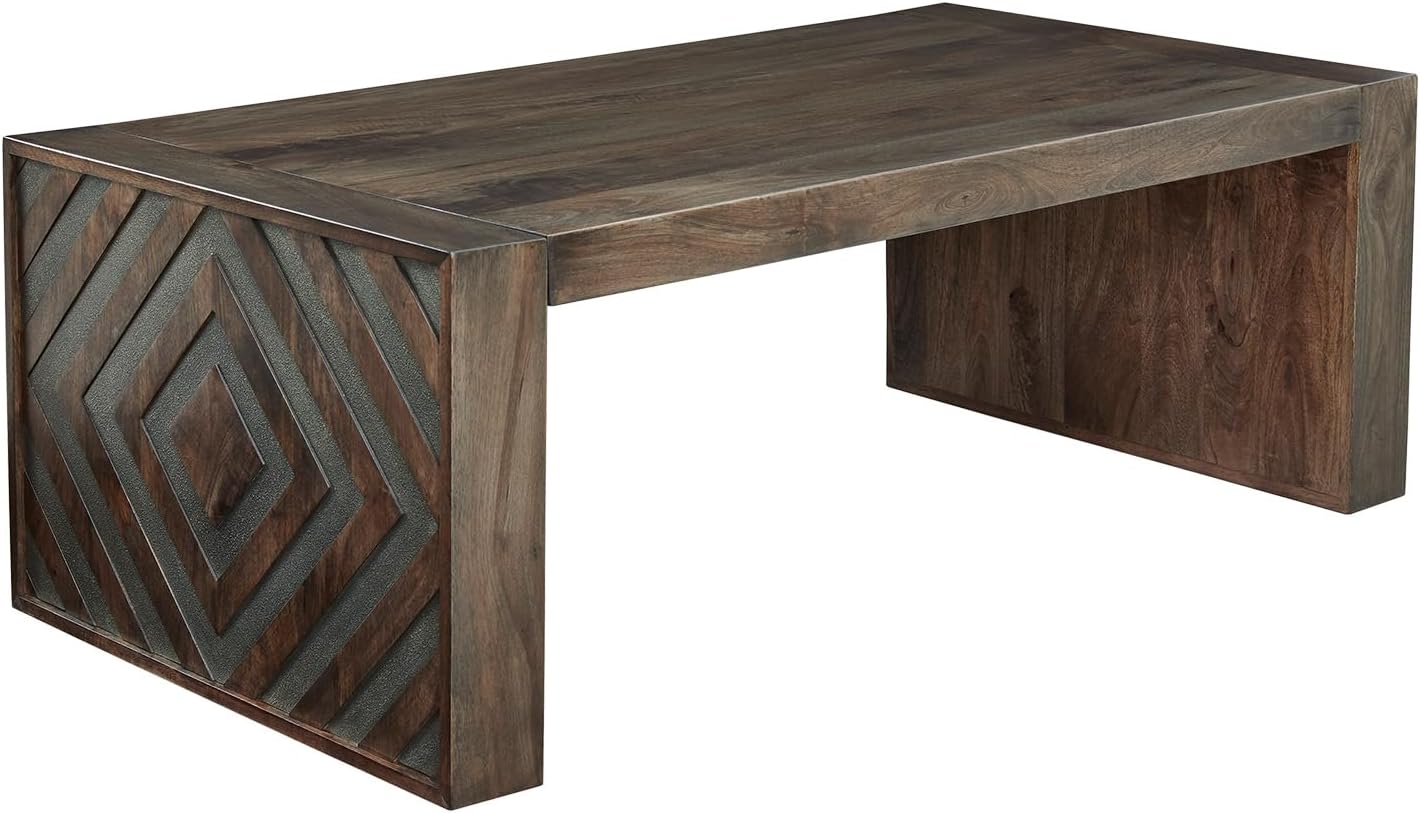 Signature Design by Ashley Dreggan Casual Coffee Table with Carved Diamond Pattern, Dark Brown & Gray