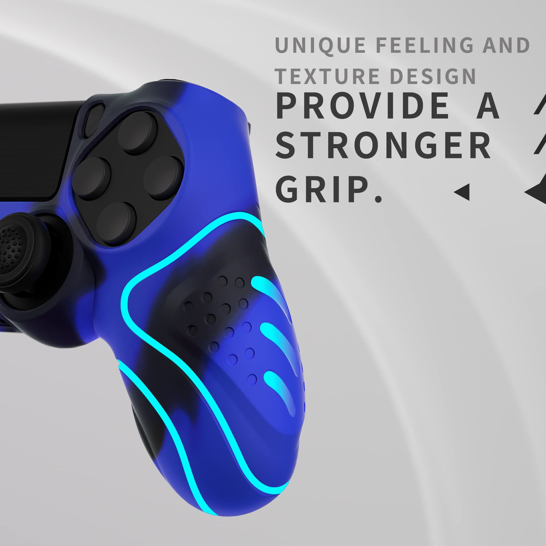 playvital Protection pour ps4 Coque Manette,Housse Silicone avec Capuchon Joystick pour ps4 Slim Pro Controller Skin Cover-Bleu & Noir,Guardian Edition - 5