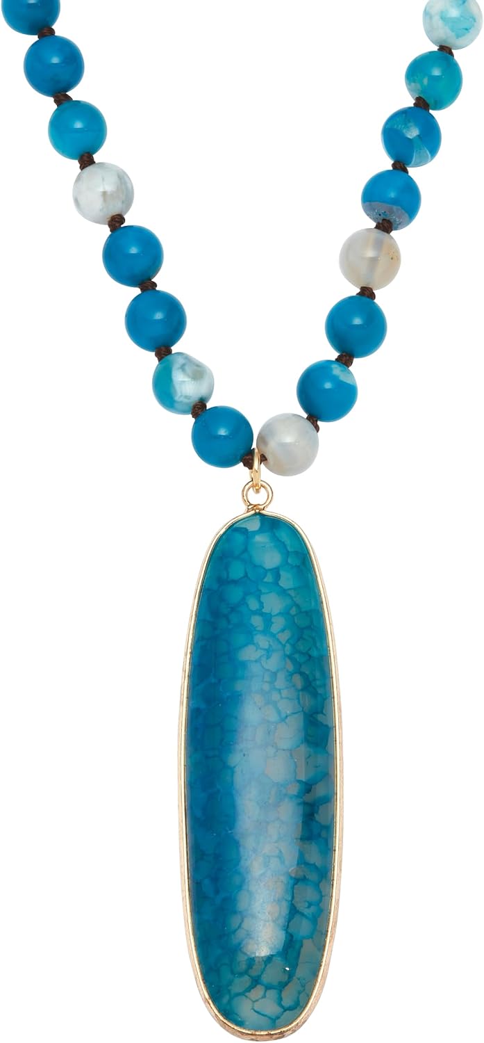 PalmBeach Goldtone Genuine Blue Agate, Drop Necklace (22mm), 34 inches