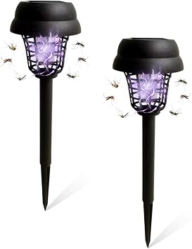 Solar Bug Zapper, Mosquitos Killer Lamp Lighting, Fly Zapper, Outdoor Solar Mosquito Zapper, Mosquito Repellent Lamp, 2 Lighting Color Modes, 10h Working, for Home Garden Yard, 9 * 35.5cm 2pcs