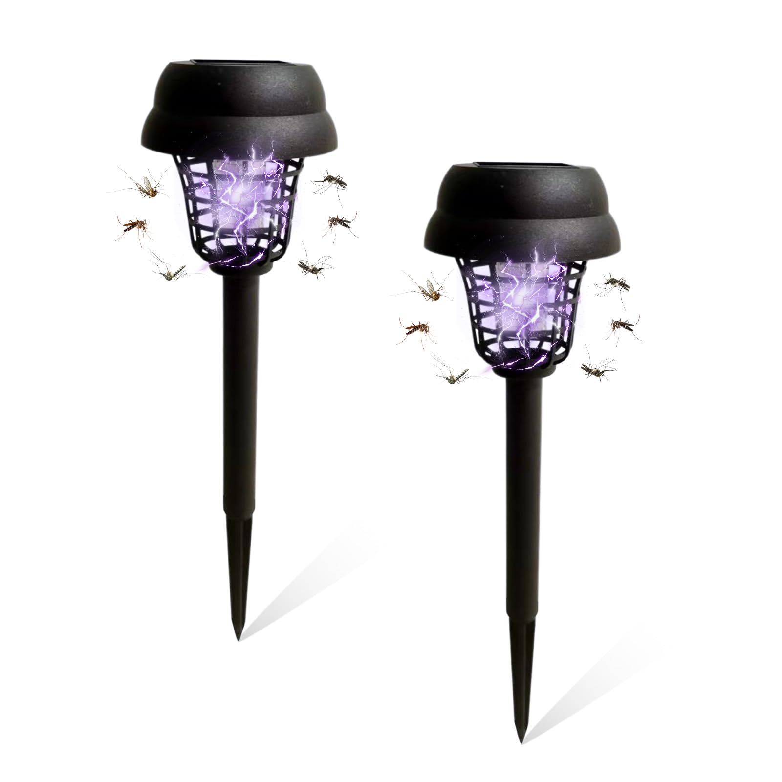 Mosquito Killer Lamp, 2/4 Pack Solar Wall Repellent Lights Outdoor Solar Mosquito Killer Lamp Led Mosquito Zapper Waterproof,White Light Illumination+Purple Light Mosquito Control (2PCS)