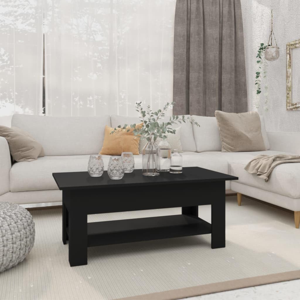 SXZenSpace Coffee Table Black 102 x 55 42 cm Modern Two Tier Living Room Engineered Wood Side with Storage Shelf Easy Assembly for Lounge