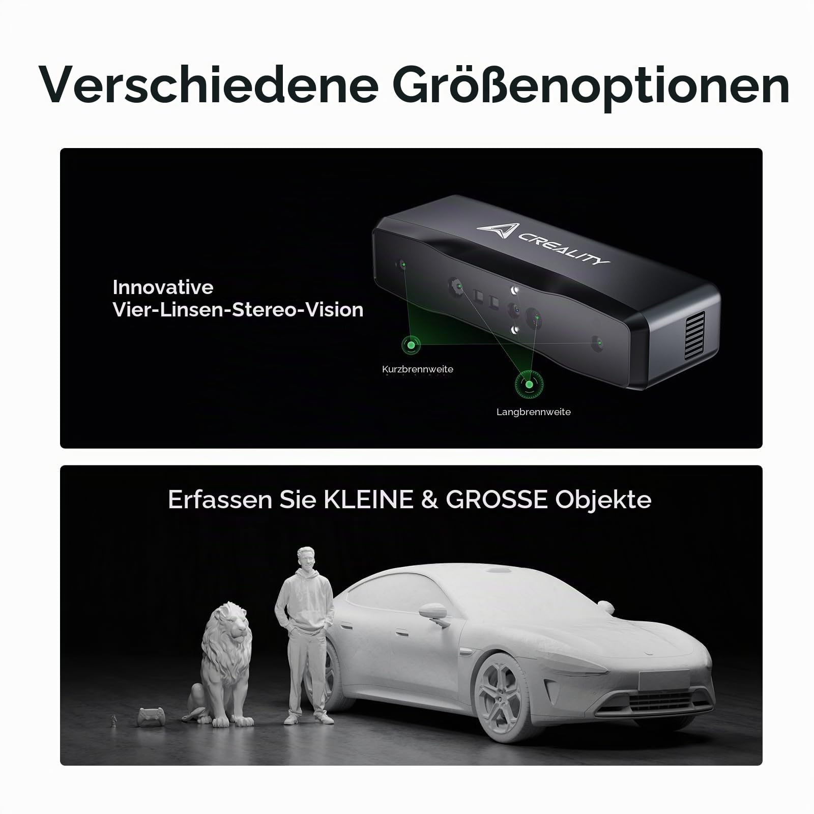 Creality Otter Lite 3D Scanner für 3D Druck, Kabelloser Handscanner, 0,05 mm Genauigkeit, Anti Shake Tracking, Geschwindigkeit bis zu 30 fps, 24 Bit Vollfarbscannen für Objekte von 20–2000 mm