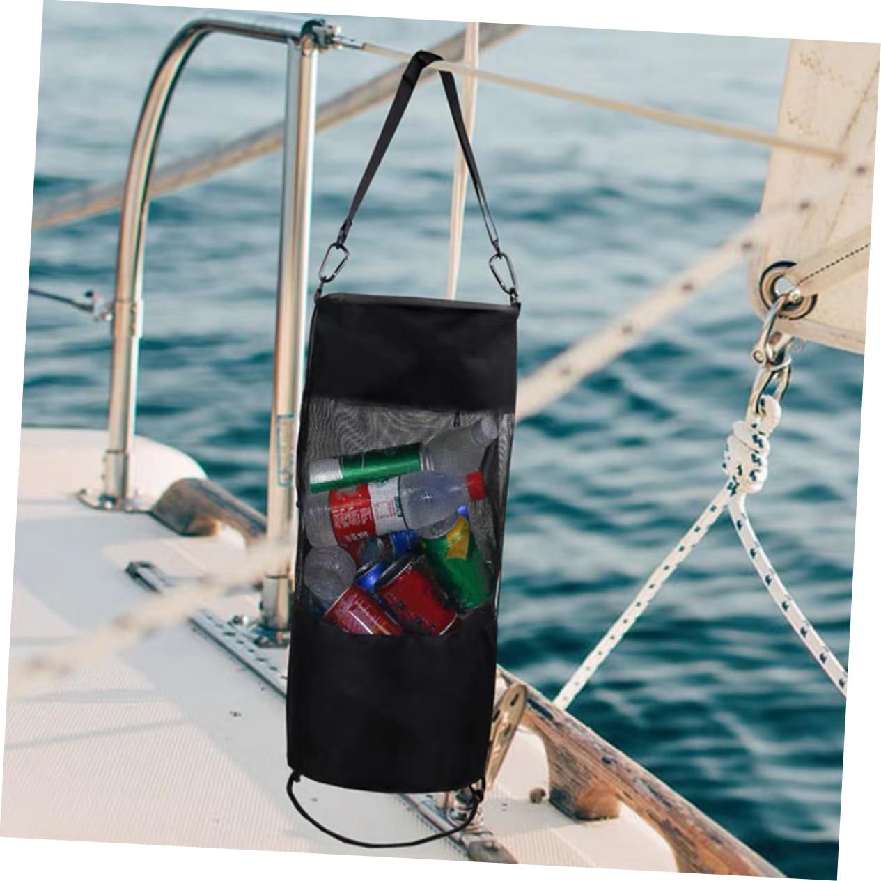 Cabilock Sacco per Immondizia Marina Portatile in Poliestere e Nailon Nero, Facile da Pulire e Lavabile, per Barche da Pesca e Raccolta Rifiuti a Bordo